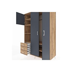 Kronos Dolap 6 Raflı 3 Çekmeceli Tek Askılı 132x59x195 Çam-antrasit/çam