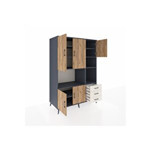 Kronos Dolap 9 Raflı 3 Çekmeceli 5 Kapaklı 132x59x195 Antrasit-çam/aytaşı