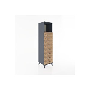 Hyperion Dolap Tek Raflı 8 Çekmeceli 44x44x182 Antrasit-çam