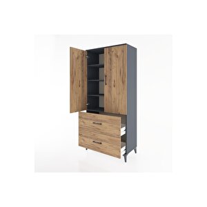 Hyperion Dolap 4 Raflı 2 Çekmeceli 2 Kapaklı 88x44x195 Antrasit-çam
