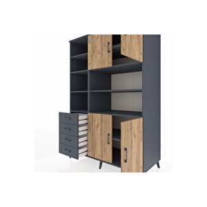 Kronos Dolap 9 Raflı 4 Çekmeceli 4 Kapaklı 132x59x195 Antrasit-çam/antrasit