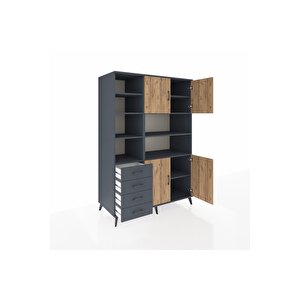 Kronos Dolap 9 Raflı 4 Çekmeceli 4 Kapaklı 132x59x195 Antrasit-çam/antrasit