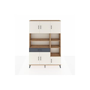 Arges Dolap 10 Raflı Tek Çekmeceli 6 Kapaklı 132x30x195 Çam-aytaşı/antrasit