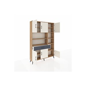 Arges Dolap 10 Raflı Tek Çekmeceli 6 Kapaklı 132x30x195 Çam-aytaşı/antrasit