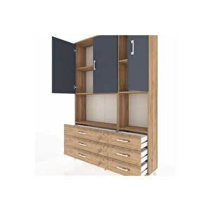 Arges Dolap 6 Raflı 6 Çekmeceli 3 Kapaklı 132x30x195 Çam-antrasit/çam
