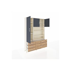 Arges Dolap 9 Raflı 5 Çekmeceli 3 Kapaklı 132x30x195 Aytaşı-antrasit/çam