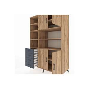 Kronos Dolap 9 Raflı 4 Çekmeceli 4 Kapaklı 132x59x195 Çam-çam/antrasit