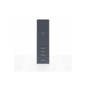 Arges Dolap 2 Raflı 4 Çekmeceli Tek Askılı 60x30x221 Antrasit-antrasit