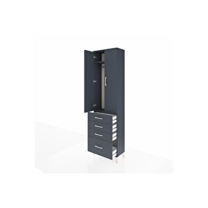 Arges Dolap 2 Raflı 4 Çekmeceli Tek Askılı 60x30x221 Antrasit-antrasit