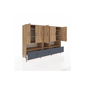 Kronos Dolap 12 Raflı 3 Çekmeceli 5 Kapaklı 220x59x163 Çam-çam/antrasit