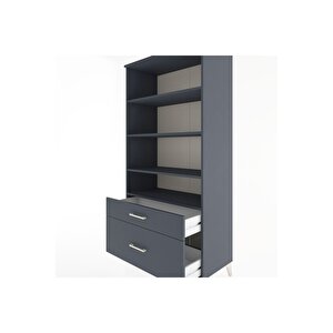 Hyperion Dolap 4 Raflı 2 Çekmeceli 88x44x182 Antrasit-antrasit