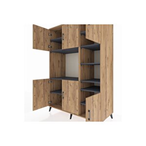 Kronos Dolap 10 Raflı 6 Kapaklı 132x59x195 Çam-çam/antrasit