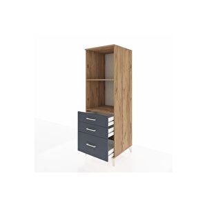 Kronos Dolap 2 Raflı 3 Çekmeceli 60x59x182 Çam-antrasit