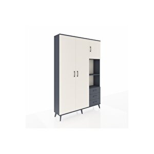 Arges Dolap 5 Raflı 3 Çekmeceli Tek Askılı 132x30x195 Antrasit-aytaşı/antrasit