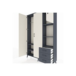 Arges Dolap 5 Raflı 3 Çekmeceli Tek Askılı 132x30x195 Antrasit-aytaşı/antrasit