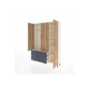 Arges Dolap 6 Raflı 3 Çekmeceli Tek Askılı 132x30x195 Aytaşı-çam/antrasit