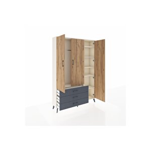 Arges Dolap 6 Raflı 3 Çekmeceli Tek Askılı 132x30x195 Aytaşı-çam/antrasit