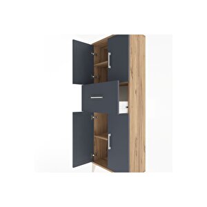 Arges Dolap 2 Raflı Tek Çekmeceli 4 Kapaklı 60x30x163 Çam-antrasit