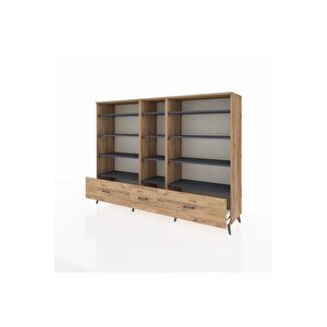 Hyperion Dolap 12 Raflı 3 Çekmeceli  220x44x163 Çam-antrasit/çam