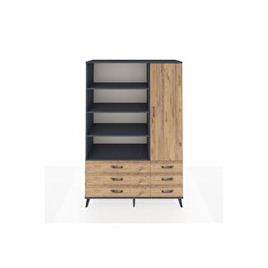 Hyperion Gardrop 8 Raflı 6 Çekmeceli Tek Kapaklı  132x44x195 Antrasit-çam