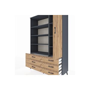 Hyperion Gardrop 8 Raflı 6 Çekmeceli Tek Kapaklı  132x44x195 Antrasit-çam