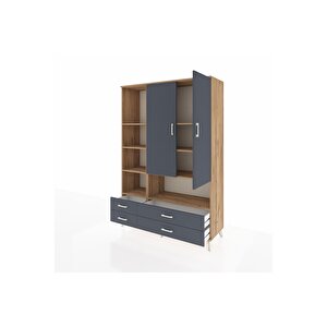 Hyperion Gardrop 8 Raflı 4 Çekmeceli 2 Kapaklı 132x44x195 Çam-antrasit