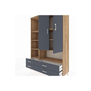 Hyperion Gardrop 8 Raflı 4 Çekmeceli 2 Kapaklı 132x44x195 Çam-antrasit