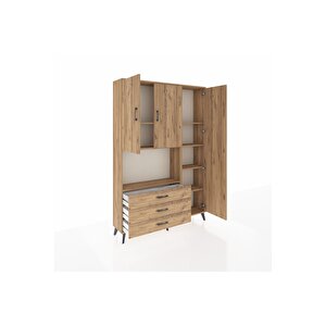 Arges Gardrop 7 Raflı 3 Çekmeceli 3 Kapaklı 132x30x195 Çam-çam