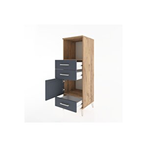 Hyperion Dolap 2 Raflı 3 Çekmeceli Tek Kapaklı 44x44x134 Çam-antrasit