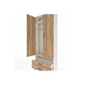 Arges Dolap 3 Raflı 2 Çekmeceli Tek Askılı 88x30x221 Aytaşı-çam