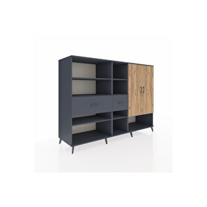 Kronos Dolap 10 Raflı 2 Çekmeceli 2 Kapaklı 220x59x163 Antrasit-çam/antrasit