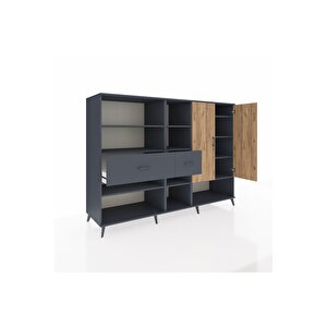 Kronos Dolap 10 Raflı 2 Çekmeceli 2 Kapaklı 220x59x163 Antrasit-çam/antrasit