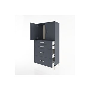 Hyperion Dolap Tek Raflı 4 Çekmeceli 2 Kapaklı 88x44x182 Antrasit-antrasit