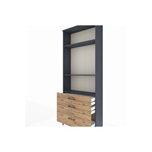 Arges Dolap 3 Raflı 3 Çekmeceli 88x30x221 Antrasit-çam