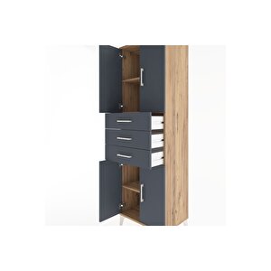 Hyperion Dolap 3 Raflı 3 Çekmeceli 4 Kapaklı 60x44x195 Çam-antrasit