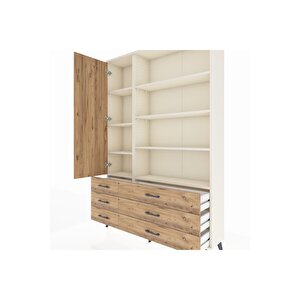 Arges Gardrop 8 Raflı 6 Çekmeceli Tek Kapaklı  132x30x195 Aytaşı-çam