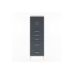 Hyperion Dolap Tek Raflı 5 Çekmeceli 2 Kapaklı 60x44x182 Aytaşı-antrasit