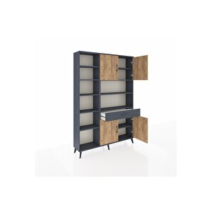 Arges Dolap 10 Raflı Tek Çekmeceli 4 Kapaklı 132x30x195 Antrasit-çam/antrasit