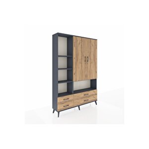 Arges Gardrop 8 Raflı 4 Çekmeceli 2 Kapaklı 132x30x195 Antrasit-çam