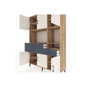 Hyperion Dolap 9 Raflı 3 Çekmeceli 6 Kapaklı 132x44x195 Çam-aytaşı/antrasit