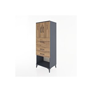 Hyperion Dolap 2 Raflı 3 Çekmeceli 2 Kapaklı 60x44x163 Antrasit-çam