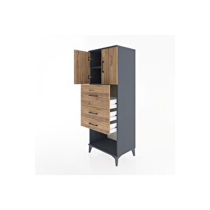 Hyperion Dolap 2 Raflı 3 Çekmeceli 2 Kapaklı 60x44x163 Antrasit-çam