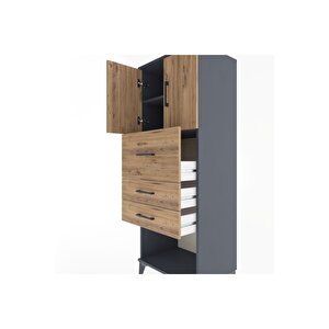 Hyperion Dolap 2 Raflı 3 Çekmeceli 2 Kapaklı 60x44x163 Antrasit-çam