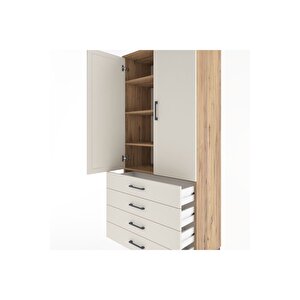 Hyperion Dolap 4 Raflı 4 Çekmeceli 2 Kapaklı 88x44x195 Çam-aytaşı