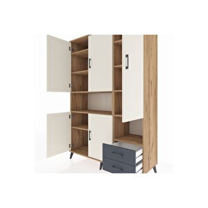 Hyperion Dolap 10 Raflı 2 Çekmeceli 5 Kapaklı 132x44x195 Çam-aytaşı/antrasit