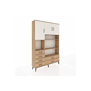 Arges Dolap 9 Raflı 6 Çekmeceli 3 Kapaklı 132x30x195 Çam-aytaşı/çam