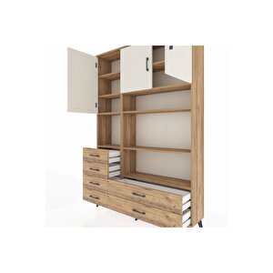Arges Dolap 9 Raflı 6 Çekmeceli 3 Kapaklı 132x30x195 Çam-aytaşı/çam