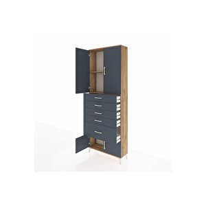 Arges Dolap 2 Raflı 5 Çekmeceli 4 Kapaklı 88x30x243 Çam-antrasit