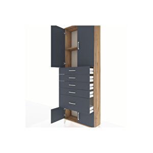 Arges Dolap 2 Raflı 5 Çekmeceli 4 Kapaklı 88x30x243 Çam-antrasit