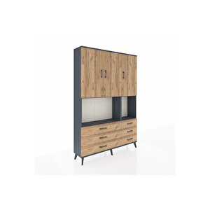 Arges Gardrop 6 Raflı 6 Çekmeceli 3 Kapaklı 132x30x195 Antrasit-çam